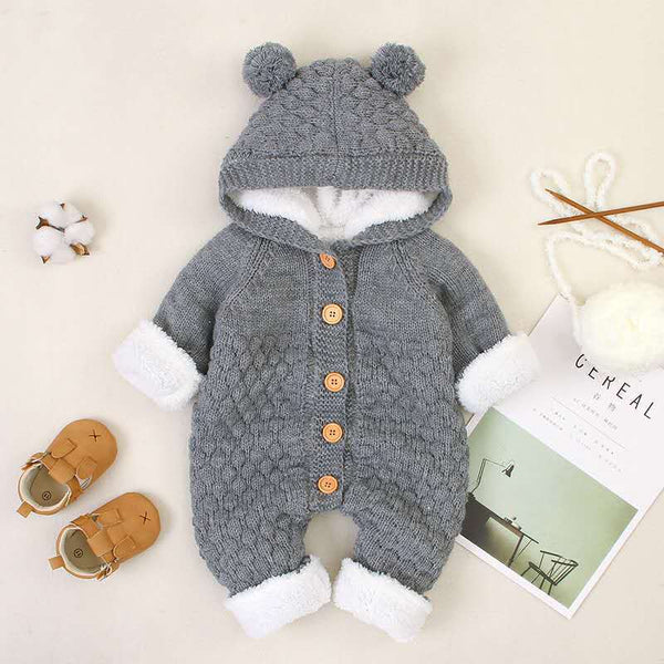 Baby Romper Knitted Toddler Jumpsuit Cute Playsuit Hoodie Boys Girls Keep Warm