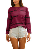 Women's Stripe Print Scoop Neck Loose Fit Long Sleeve T Shirt Pocket Casual Tops