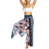 Women's Bohemia Yoga Pants Baggy Loose Split Wide Leg Long Trousers Flower Decor