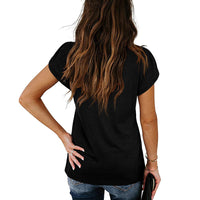 Womens Casual Summer Blouses Petal Cap Sleeve V Neck Shirt