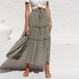 Women's High Waist Cotton Linen Skirt Solid Color Simple Pleated Irregular Skirt