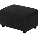 Dustproof Stretch Velvet Ottoman Slipcover Elastic Rectangle Footstools Covers Removable Soft Foot Stool Furniture Protector for Living Room, Bedroom