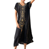 Lumento Women Embroidery Short Sleeve Bikini Cover Up Side Split Beach Kaftan Dress Swimsuit