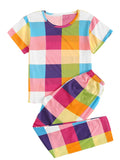 Womens Sleepwear Pant Set Cute Print Juniors Girl Short Sleeve Loungewear Pajamas Casual Loose 2 Piece Summer Outfits