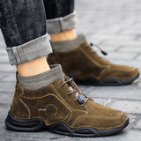 Men's Solid Color Winter Ankle Boots Elasatic Band Round Toe High Top Warm Shoes