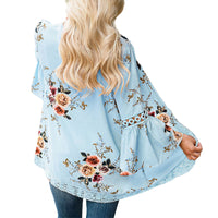 Lady Lace Hollow Flowers Flared Sleeve Open Front Outwear Casual Light Smock Top