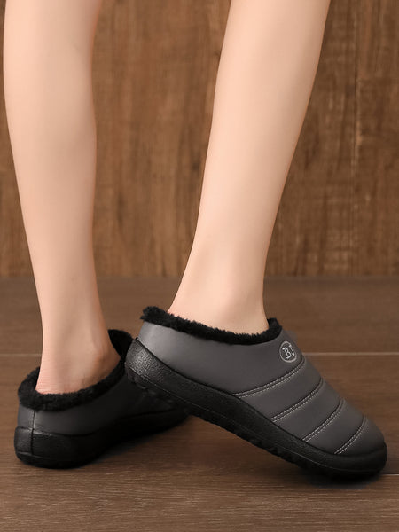 Ladies Plush Lining House Slippers Winter Warm Slip On Clog House Indoor Outdoor Shoes-Anti-Slip