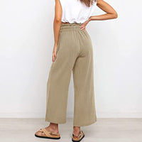 Women Plain Daily Wear Trousers Casual Buttons Palazzo Pant Loose Fit Solid Color Pants
