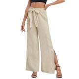 Women Side Slit Wide Leg Loungewear Solid Color Casual Bottoms High Waisted Summer Palazzo Pants