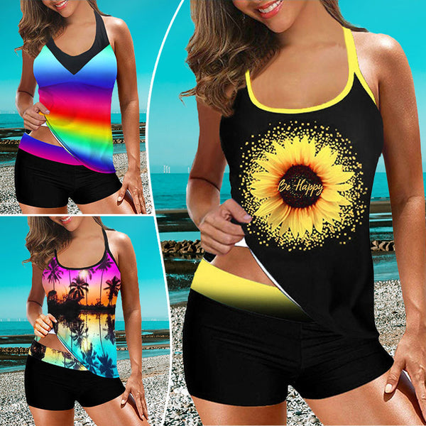S-XL Women 2 Piece Tankini Swimsuit Set With Push Up Bra Padded Swimwear Beachwear Bathing Suit With High Waist Boyshorts