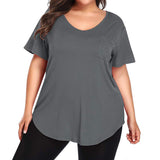 Women Casual Oversized V Neck Short Sleeves Tops T-Shirt Blouses Pullover Pocket