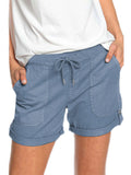 Women Folded Hem Short Hot Pants Plain Straight Leg Beach Shorts Mini Pant Buckle Bottoms