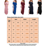 Sexy Off Shoulder Long Maxi Dress for Women Short Sleeve Summer Beach Sundress Split Ruffle Dress with Pocket