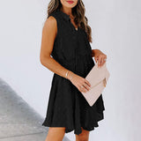 Women's Summer Chiffon Skirt Sleeveless Knee Length V Neck Dress Elastic Waist