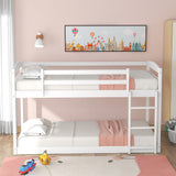 CUH Low Bunk Bed for Kids Bedroom, Twin over Twin Bed,Floor Bunk Bed Frame with Safety Rail, Ladder,Beds Mattress Foundation for Boys Girls, No Box Spring Needed