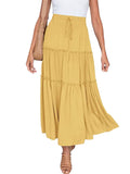 Maxi Skirts for Women Pleated Loose Plain Long Skirts High Waist Boho Summer Beach Skirt