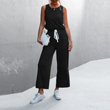 Womens Casual Solid Color Sleeveless Jumpsuit Long Pants