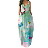 Women's Loose Floral Maxi Dresses Casual Long Dresses 2 Side Pockets Boho Dress