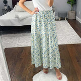 Summer Womens High Waist Boho Floral Print Pleated Maxi Skirt Flowy Swing Beach Long Skirts