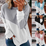 Women Casual Loose Solid Color Splicing Long Sleeve Sweater T-Shirt Pullover Top