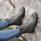 Women's Casual Combat Fashion Boots Lace Up Knee High Low Flat Heel Boots Shoes