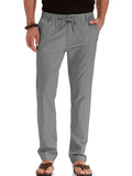 Men Summer Casual Elastic Waist Pants Straight Leg Fitted Trousers Solid Color Yoga Loungewear with Pockets