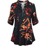 Women Plaid Printed Casual Shirt Blouse Tops Stand Collar Pullover Tunic Zipper