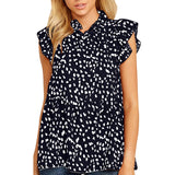 Women's Ruffled Floral Print Blouse Tops Ladies Casual Loose Sleeveless T Shirt