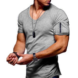 Men Casual Short Sleeve V Neck Tops T-shirt Blouse Pullover Basic Tee Zip Pocket