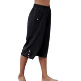 Women Yoga Capris Pants Button Straight Leg Loose Comfy Lounge Pants