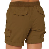 Women's Cotton Linen Wide Leg Cargo Shorts Casual Multi Pockets Loose Fit Shorts