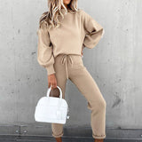 Solid Color Women's Long Sleeves Jumper Tracksuit Set Casual 2-Piece Lounge Wear