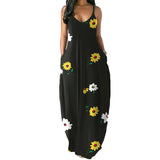 Women's Loose Floral Maxi Dresses Casual Long Dresses 2 Side Pockets Boho Dress