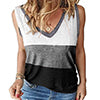 Women Color Block Tank Tops Sleeveless V Neck Summer Casual Tee Shirt Loose Tees