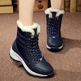 Women's Snow Boots Mid Calf Waterproof Lace-Up Plush Lined Winter Shoes