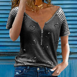 Women's Heart Printed T-Shirts Short Sleeve Summer Casual Round Neck Plus Size