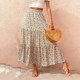 Summer Womens High Waist Boho Floral Print Pleated Maxi Skirt Flowy Swing Beach Long Skirts