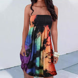 Summer Dress for Women Beach Casual Strapless Cover Ups Tie Dye Off Shoulder Sundresses