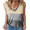 Women Color Block Tank Tops Sleeveless V Neck Summer Casual Tee Shirt Loose Tees