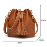 Womens Mini Bucket Bag Leather Drawstring Purse Tassel Crossbody Shoulder Bag