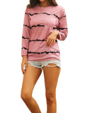 Women's Stripe Print Scoop Neck Loose Fit Long Sleeve T Shirt Pocket Casual Tops