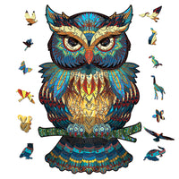 Wooden Animals Jigsaw Puzzles Owl Shape Puzzles Creative Jigsaw Pieces Colorful Building Block for Adults Kids Gift Family Party Game Toys, 100 Pieces