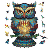 Wooden Animals Jigsaw Puzzles Owl Shape Puzzles Creative Jigsaw Pieces Colorful Building Block for Adults Kids Gift Family Party Game Toys, 100 Pieces