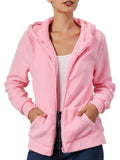 Womens Casual Winter Outwear Plush Open Front Full Zipper Coat Fluffy Fuzzy Fleece Hoodies Jackets With Pockets