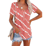 Stripe Tunic Tops for Women Summer Button Up Short Sleeve Tie-dye T-Shirt Blouse