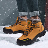 Men's Solid Color Flat Heels Lace Up Round Toe Ankle Boots High Top Hiking Shoes