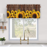 2 Piece Sunflower Printed Short Window Curtain Slot Top Cafe Tier Rod Pocket Kitchen Scarf Bathroom Valance