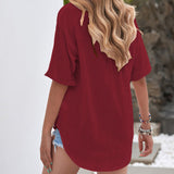 Women Loose Solid Color Tee Shirt Ladies Basic T-shirt Short Sleeve Vacation Roll Casual Blouse