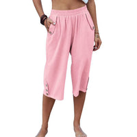 Women Yoga Capris Pants Button Straight Leg Loose Comfy Lounge Pants