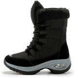 Lady Solid Color Mid Calf Boot Flat Casual Shoes Lace Up Round Toe High Top Warm